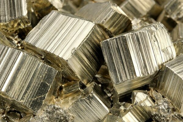 Well defined striations on pyrite crystals.